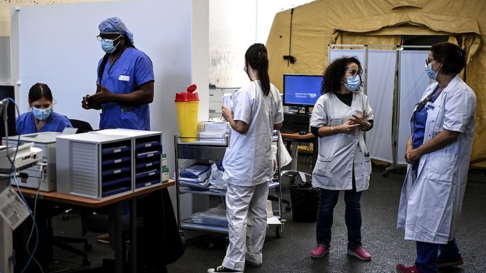 File photo of healthcare workers during di coronavirus pandemic for Paris