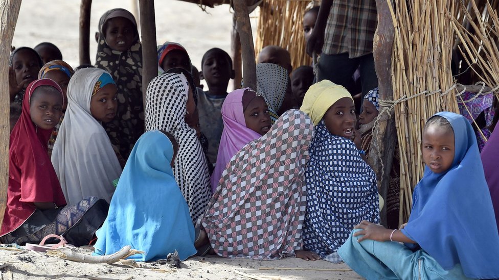 Young Nigeria girls sidon dey collect Islamic education inside one of di Internally Displaced Persons (IDP) camp