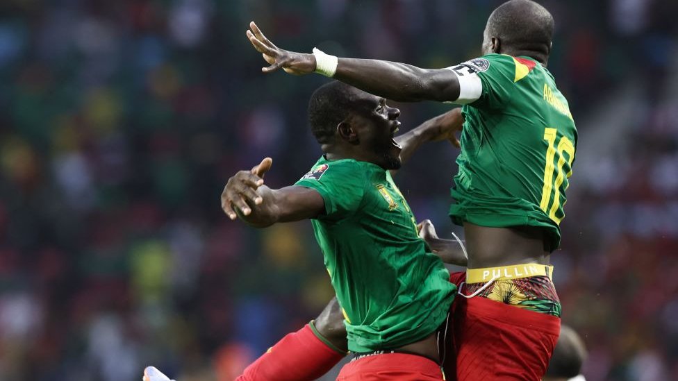 Cameroon forward Vincent Aboubakar dey celebrate im second goal agaisnt Ethiopia