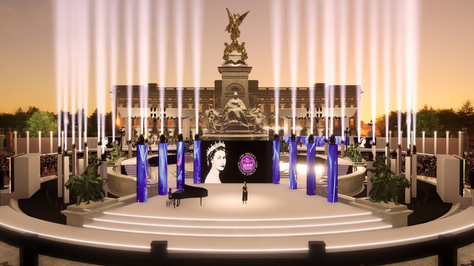 One mock-up of how one of di three stages go lookfor front of Buckingham Palace