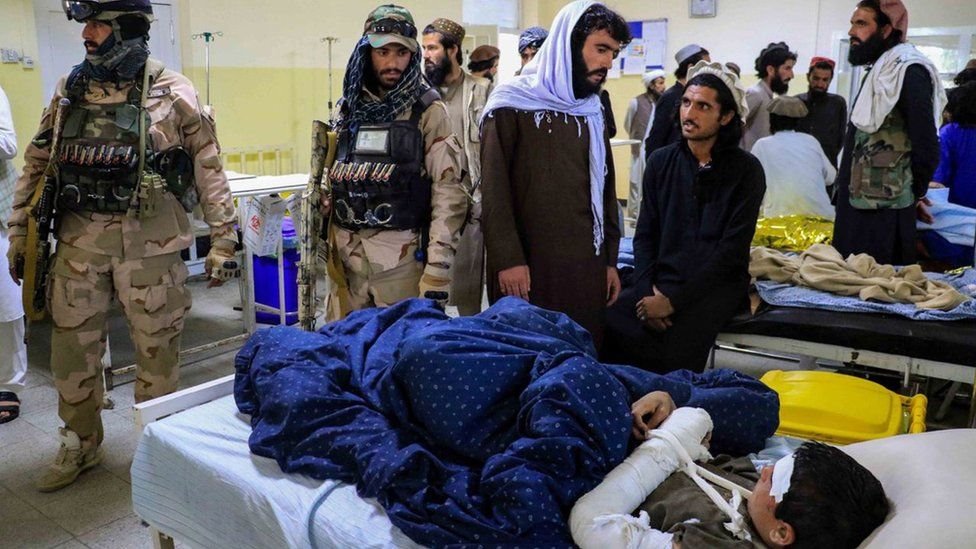 Injured victim of di earthquake dey receive treatment for one hospital inside Paktika as military officers dey look