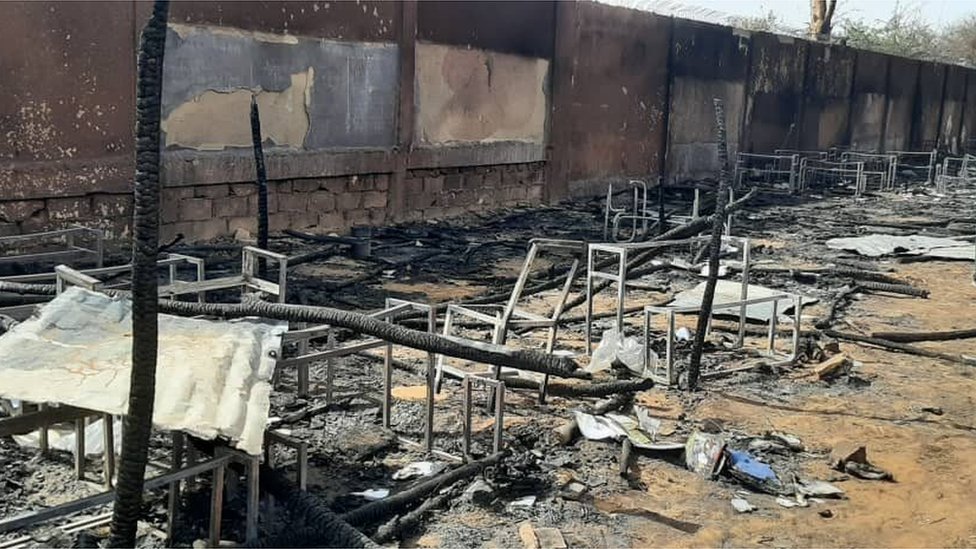 Picture of classroom wey completely destroy for di fire
