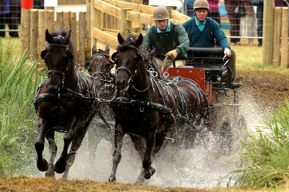 Di Duke Edinburgh compete for di Sandringham Country show Horse Driving Trials wey happun for Norfolk Estate