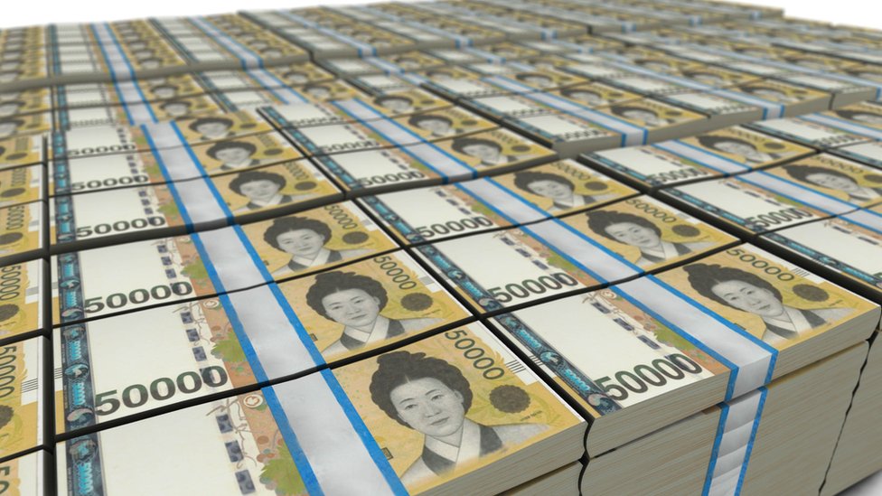 Huge piles of Korean currency