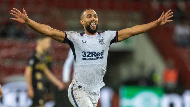 Kemar Roofe celebrates scoring for Rangers against Standard Liege in the Europa League