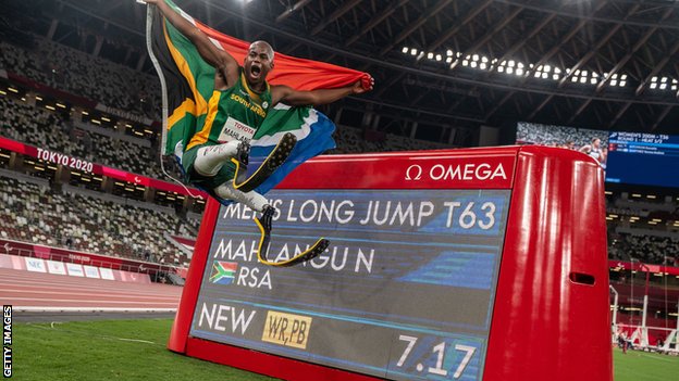 Ntando Mahlangu reacts to im T63 long jump world record for Tokyo Paralympics