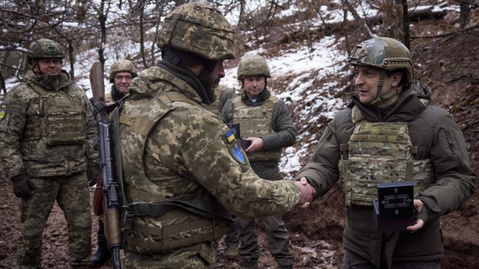 Ukrainian President Volodymyr Zelensky visit positions on di frontline with pro-Russian militants for di Donetsk region, Ukraine, 06 December 2021