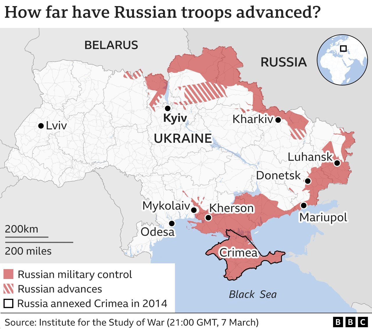 Map wey show how far Russia don advance