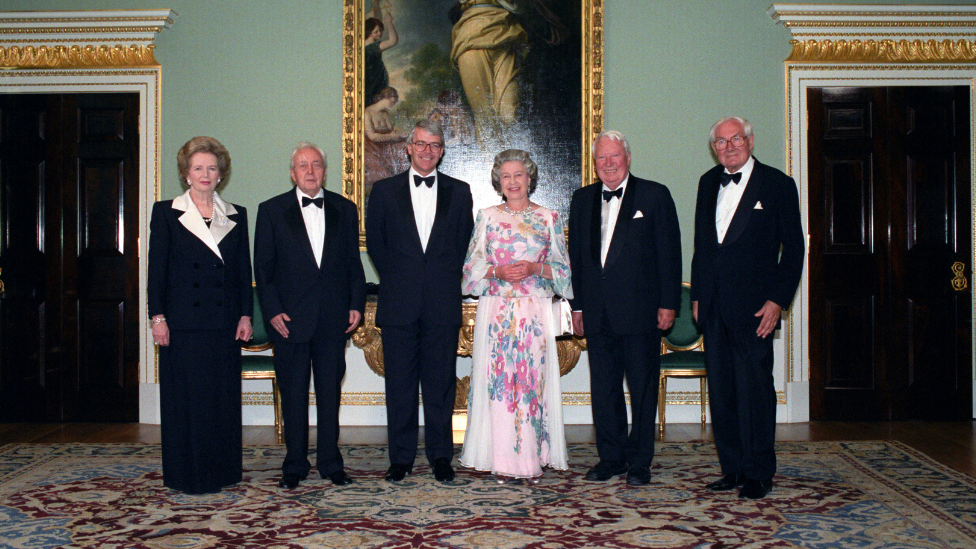  Queen with John Major, Margaret Thatcher, Harold Wilson, Edward Heath and James Callaghan