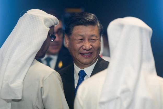 Xi (C) dey tok wit UAE Mohammed bin Zayed (L) 