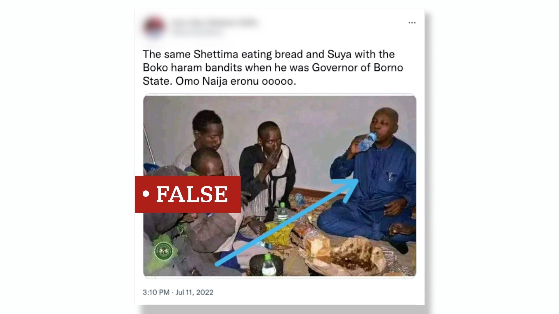 Tweet associates APC vice presidential candidate Kashim Shettima with Boko Haram; instead eat with Fulani parents