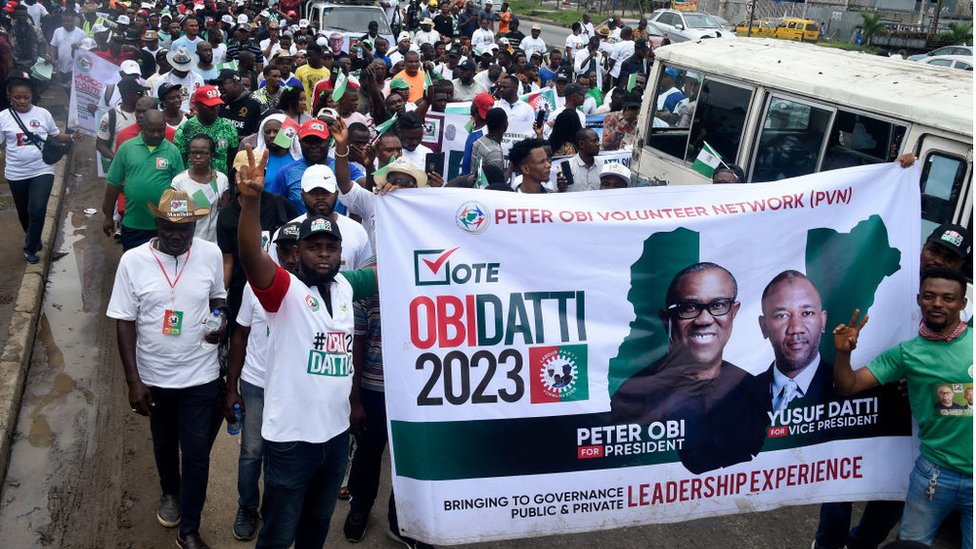 Peter Obi banner and supporters