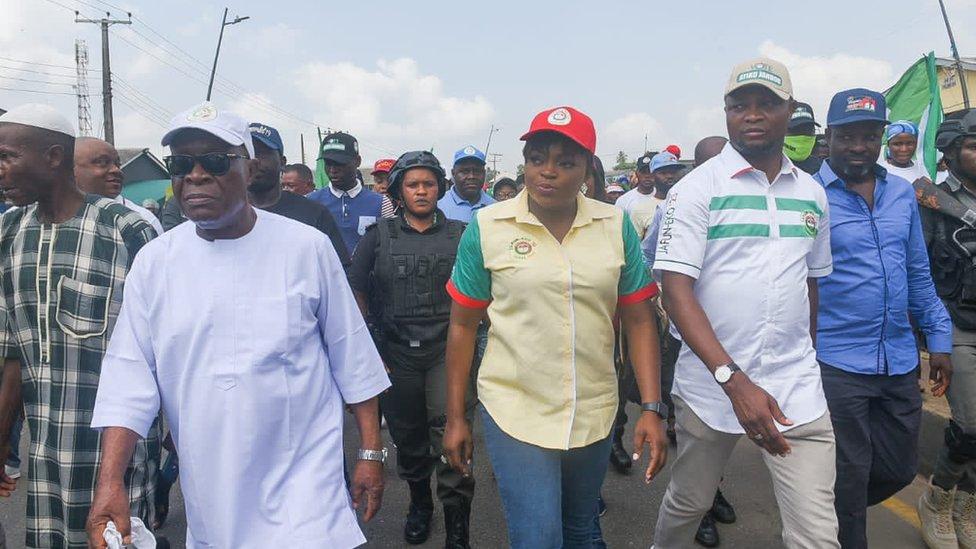 PDP governorship candidate and im running mate Funke Akindele during campaign
