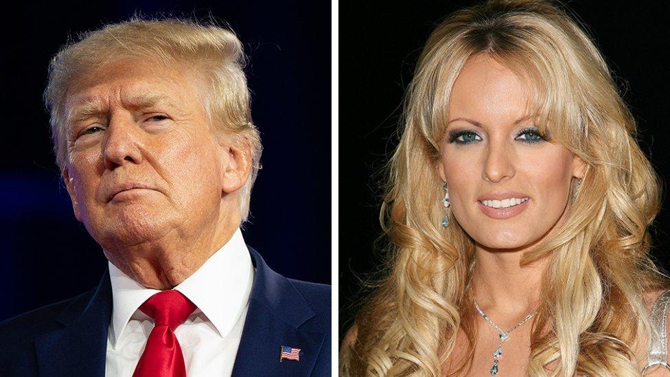 Collage foto of Donald Trump and Stormy Daniels