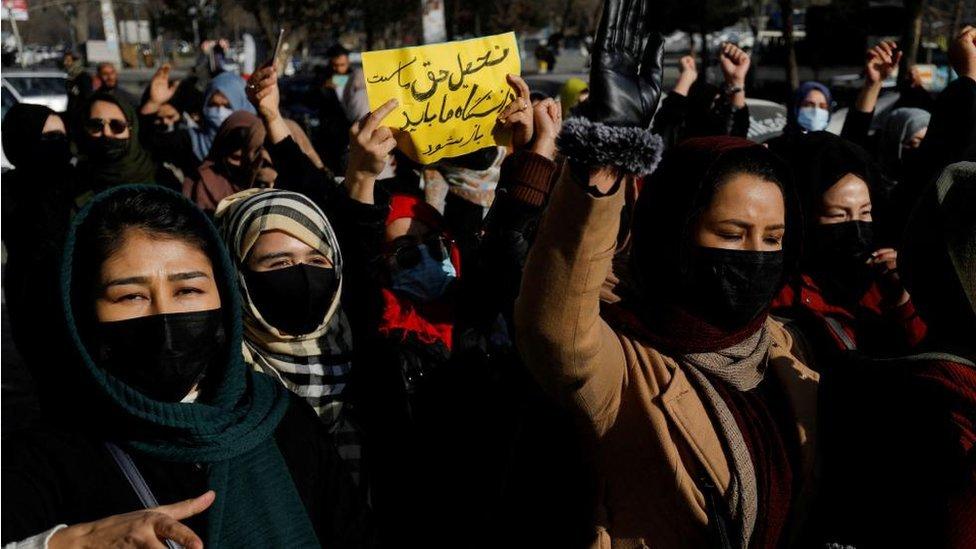 Women dey protest for Kabul, Afghanistan 