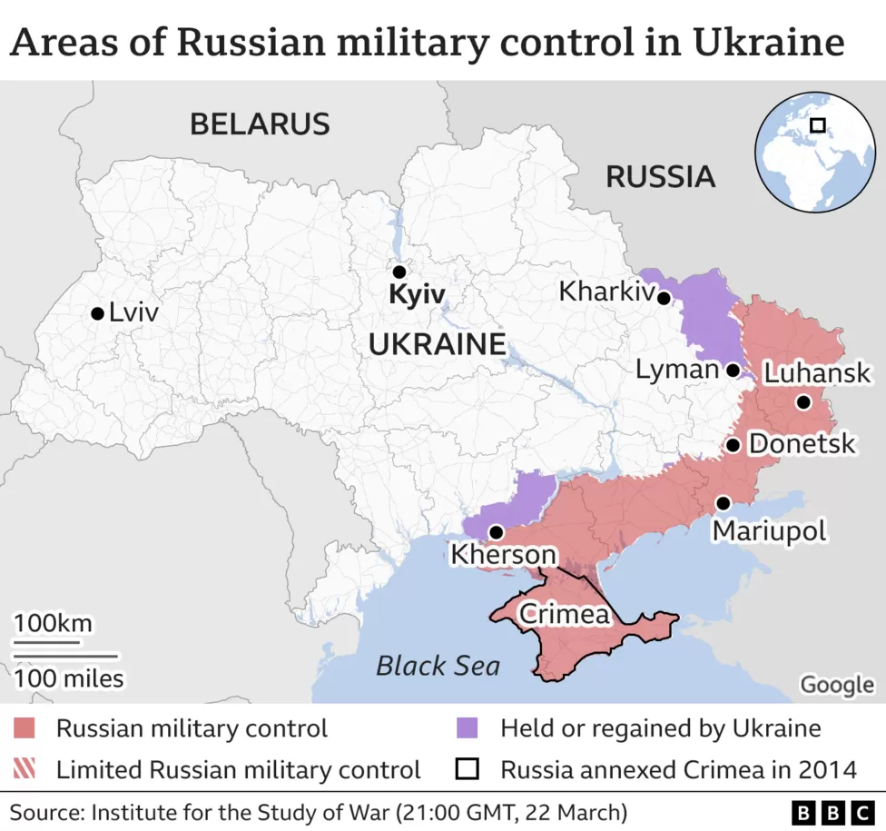Areas of Ukraine under Russia
