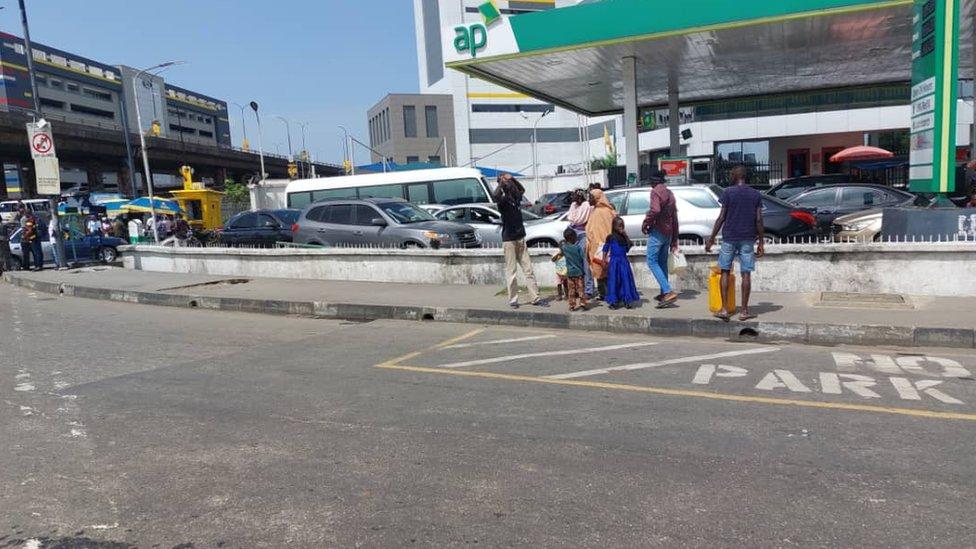 Long queues for petrol station