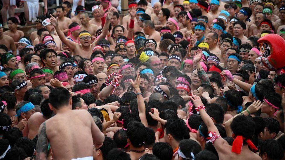 Participants take part  for one ritual event of naked festival for Owari Okunitama Shrine