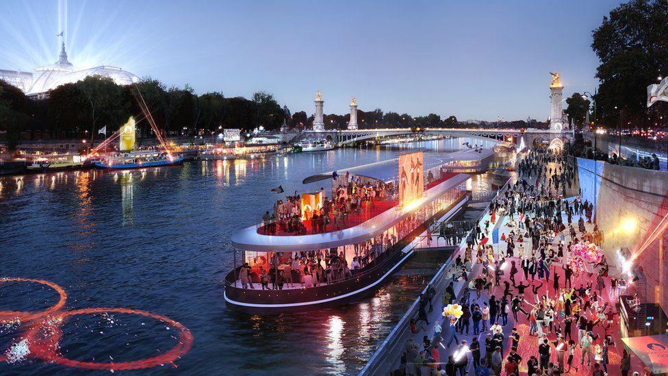 Artist's impression of the Olympic opening ceremony on the Seine 