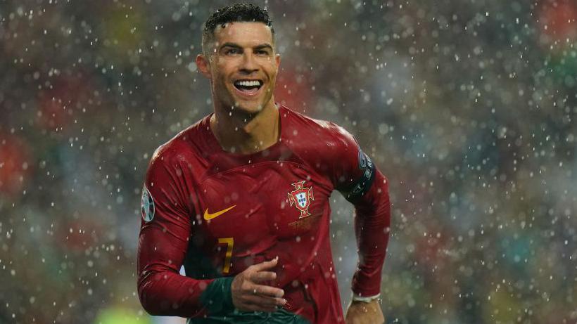 Cristiano Ronaldo celebrating a goal for Portugal