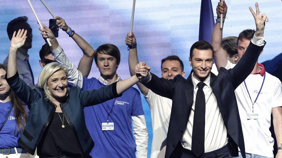 Marine Le Pen and Jordan Bardella for one party rally