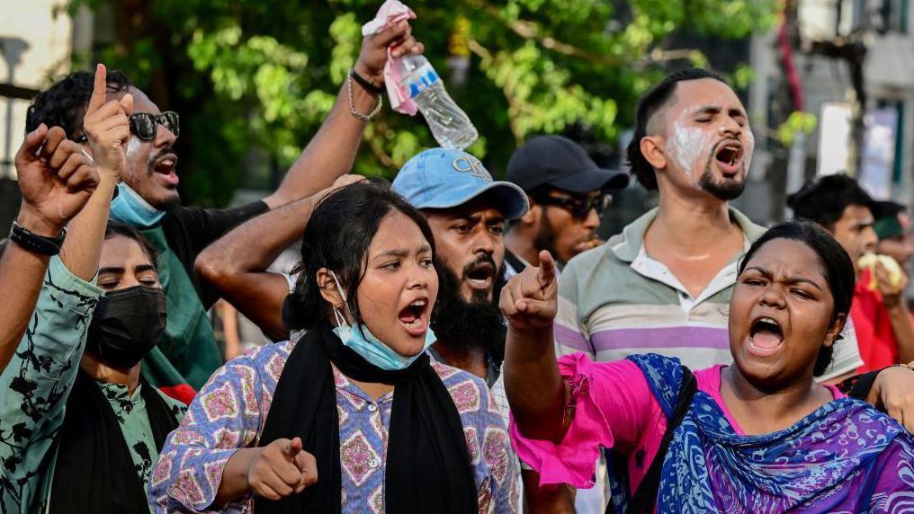 Protesters on the streets of Dhaka