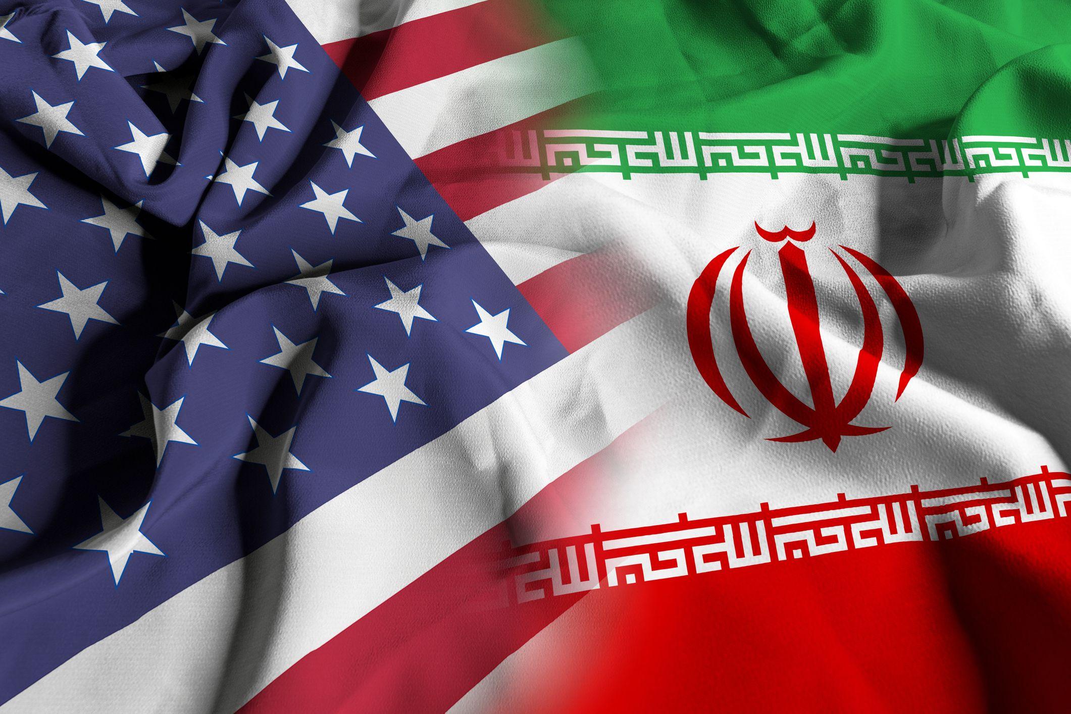 Flags of the USA and Iran