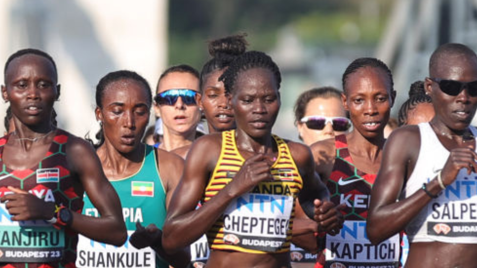 Rebecca Cheptegei as she dey run for di World Athletics Championships Budapest 2023 on August 26, 2023