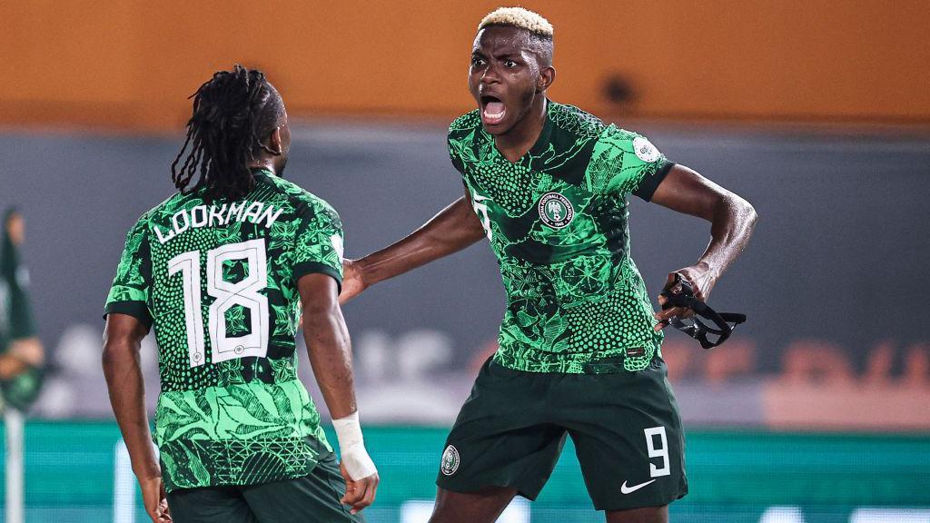 Victor Osimhen celebrates a goal with Ademola Lookman