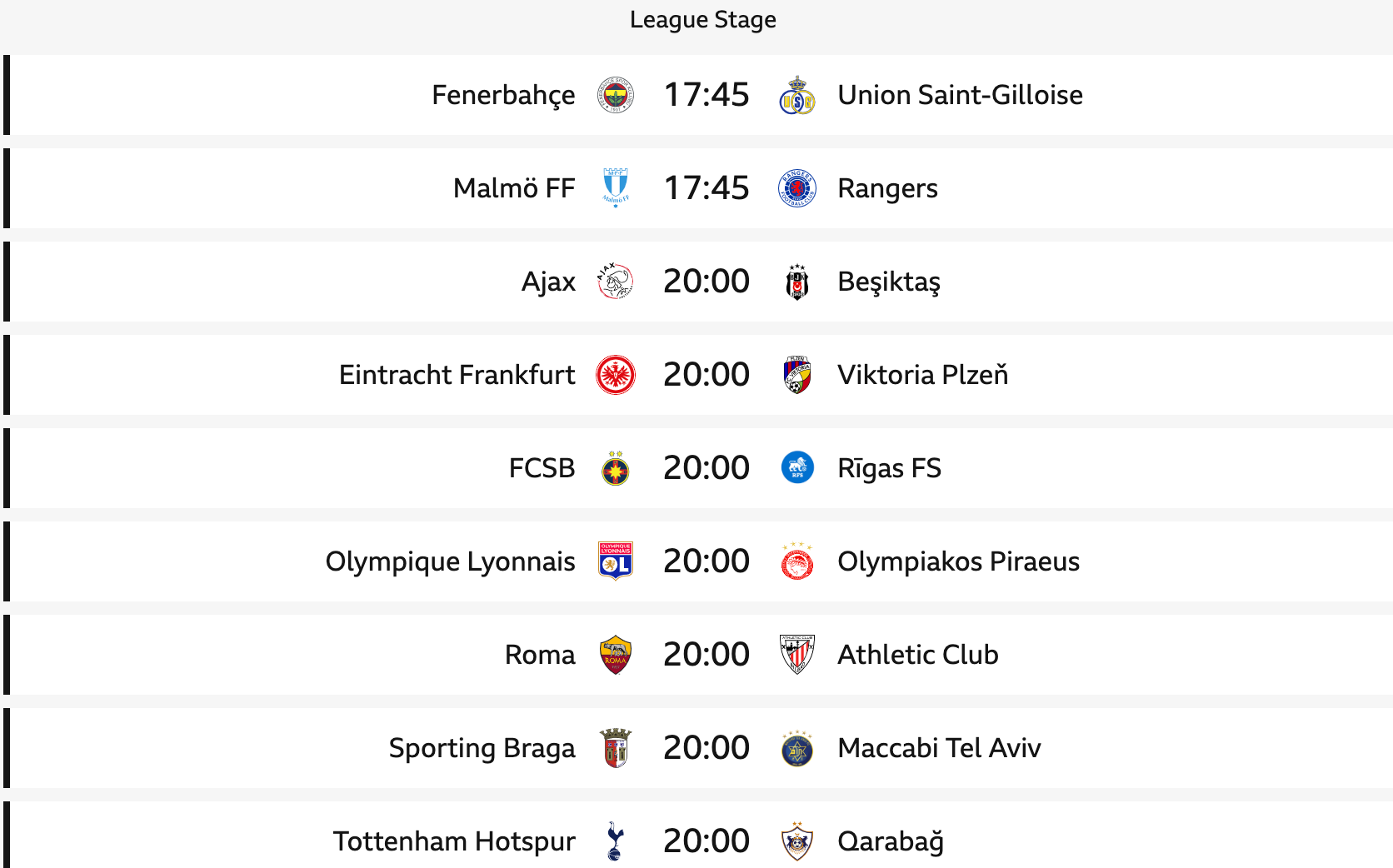 Europa league fixtures for Thursday, September 26, 2024