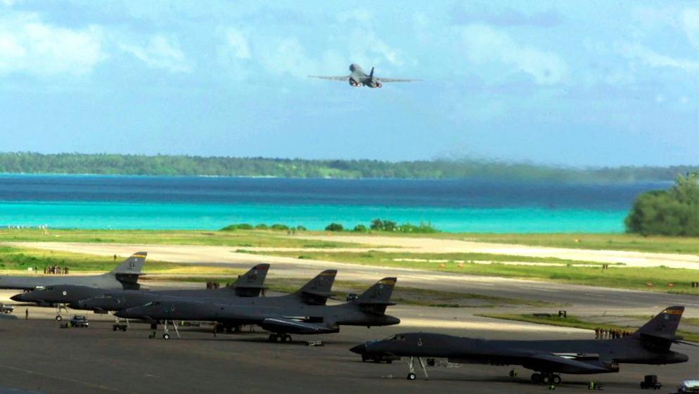 US Air Force bomber take off from Diego Garcia, bound for one mission for Afghanistan, in October 2001.