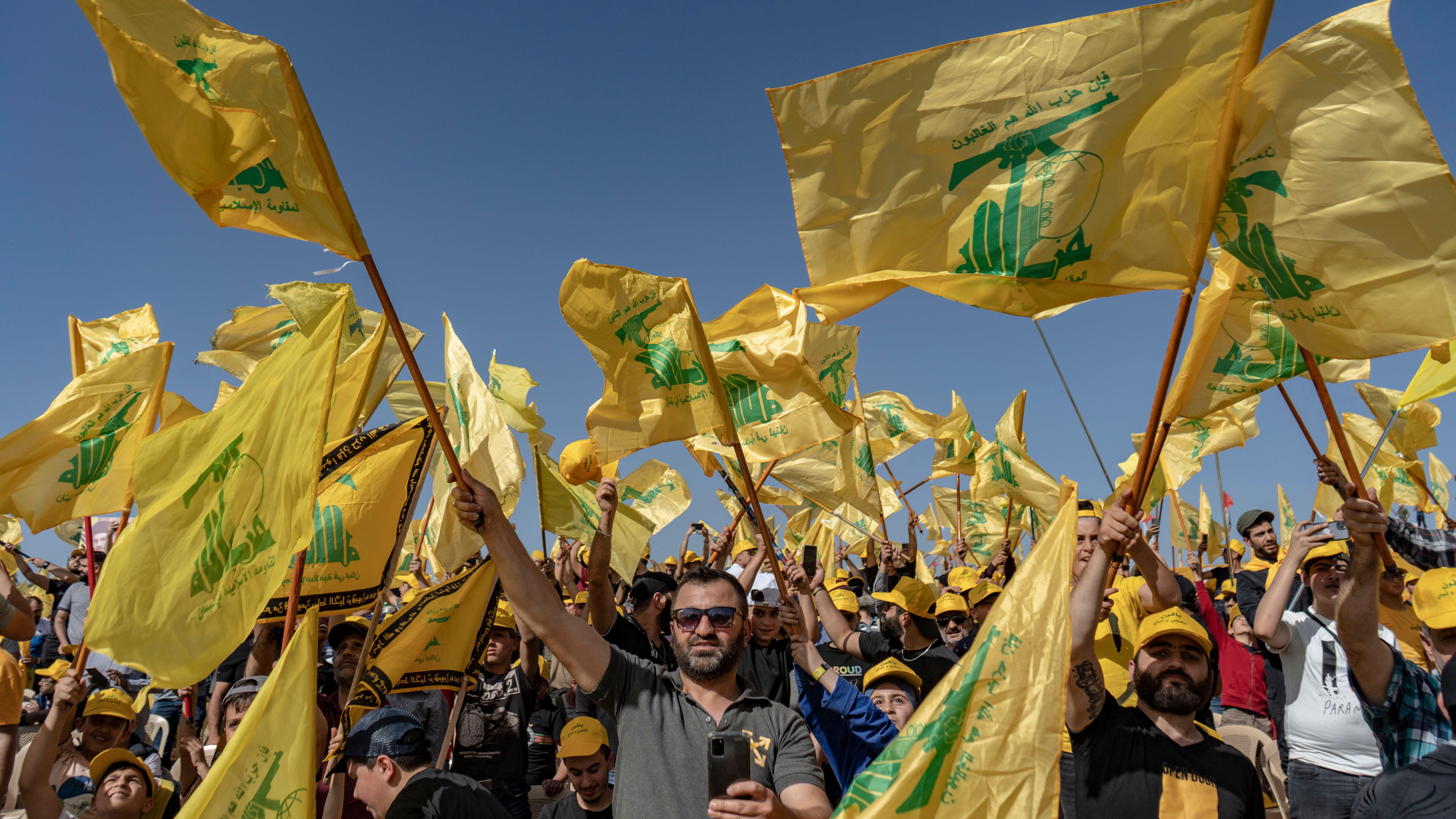 Hezbollah supporters at a political rally in eastern Lebanon in 2022